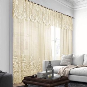 Cortina de Renda Donna Inter 350×220 cm Irlanda com Bandô Marfim | Cortina Para Varão Cortina Para Quarto Cortina Para Quarto